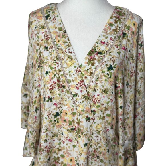 Flint&Moss Womens M Floral Boho Kimono Sleeve Top V Neck Pink Tunic Blouse Chic - Picture 7 of 10